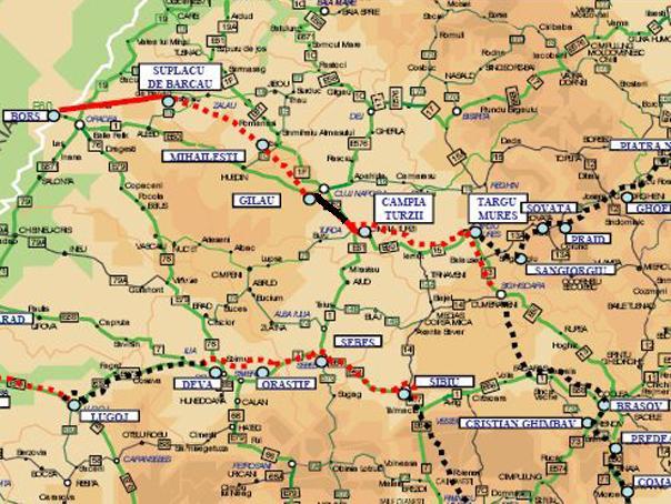 Autostrada Transilvania (cu rosu, tronsoane aflate in lucru), Foto: e-transport.ro