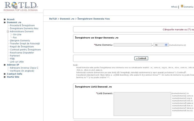 RoTLD, serviciul de administrare domenii.ro, Foto: captura RoTLD