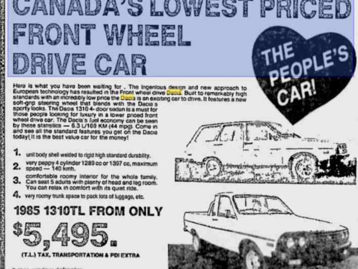 Asa incerca Dacia sa atraga clienti canadieni in 1985, Foto: The Montreal Gazette (via Google News)