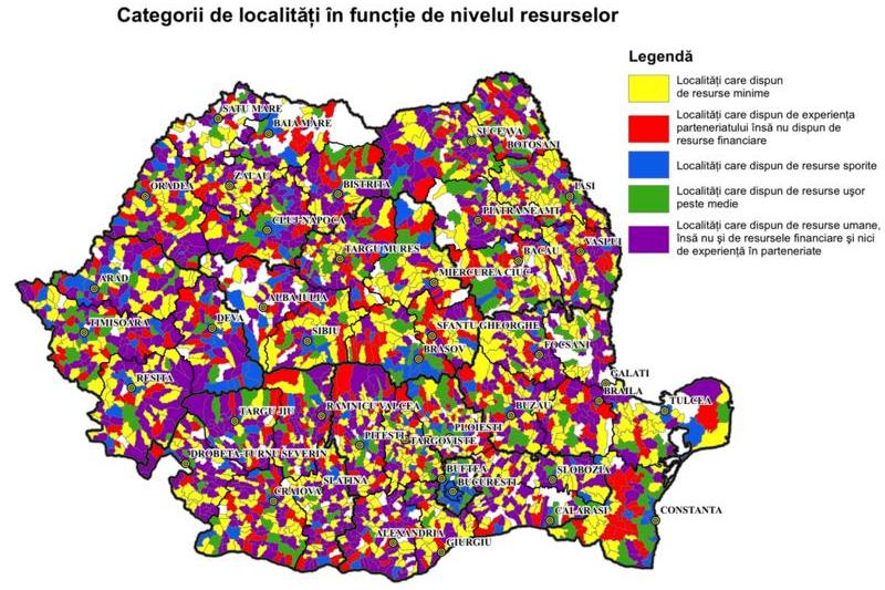 Harta categorii de localitati in functie de nivelul resurselor, Foto: HotNews.ro