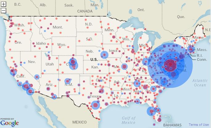 Harta locatiilor serviciilor secrete, Foto: Washington Post