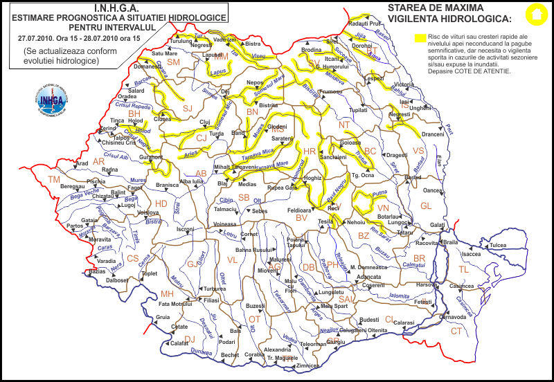 Avertizare Hidrologica 27-07-28.07.2010, Foto: Institutul National de Hidrologie si Gospodarire a Apelor