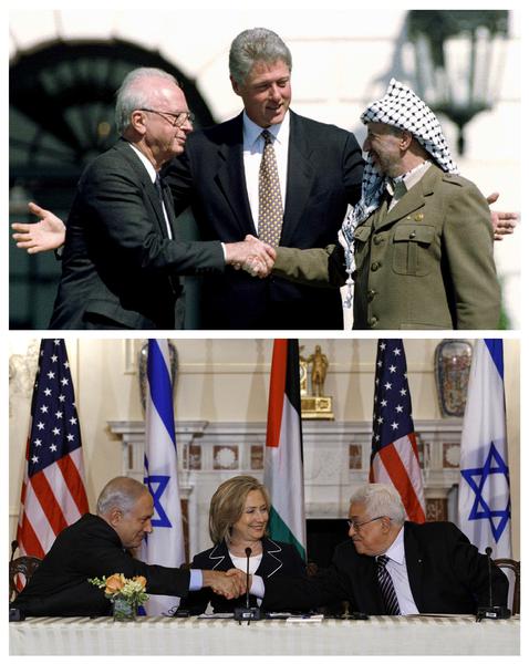 Clintonii si procesul de pace: Bill, presedintele care a mediat Acordurile de la Oslo, in 1997, si Hillary, care mediaza prezentul, Foto: Reuters