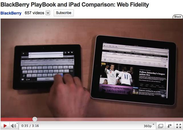 PlayBook vs. iPad, Foto: Captura Youtube.com