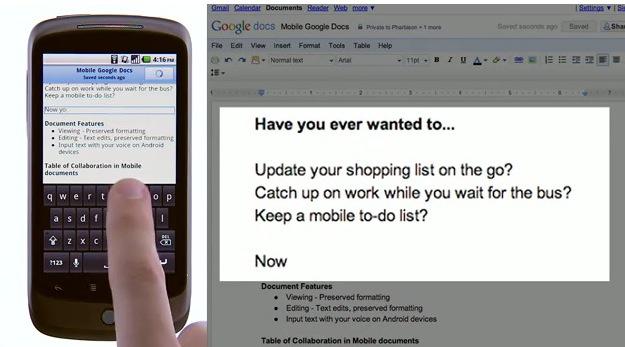 Google Docs mobil, Foto: Captura Youtube.com