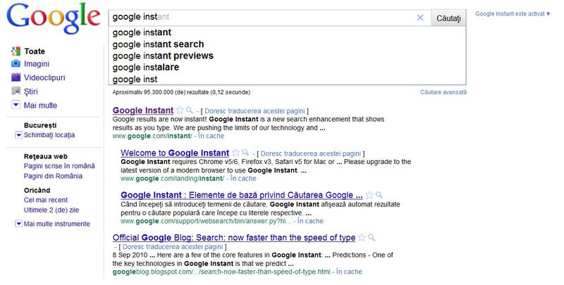 Google Instant vine cu rezultate in timp ce tastezi, Foto: captura Google