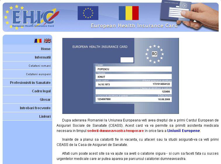 Card european de sanatate, Foto: Captura CEASS.ro