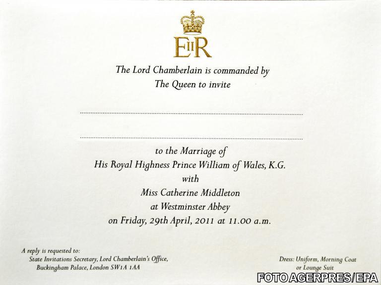 Invitatia pentru nunta Printului William, Foto: Agerpres/EPA