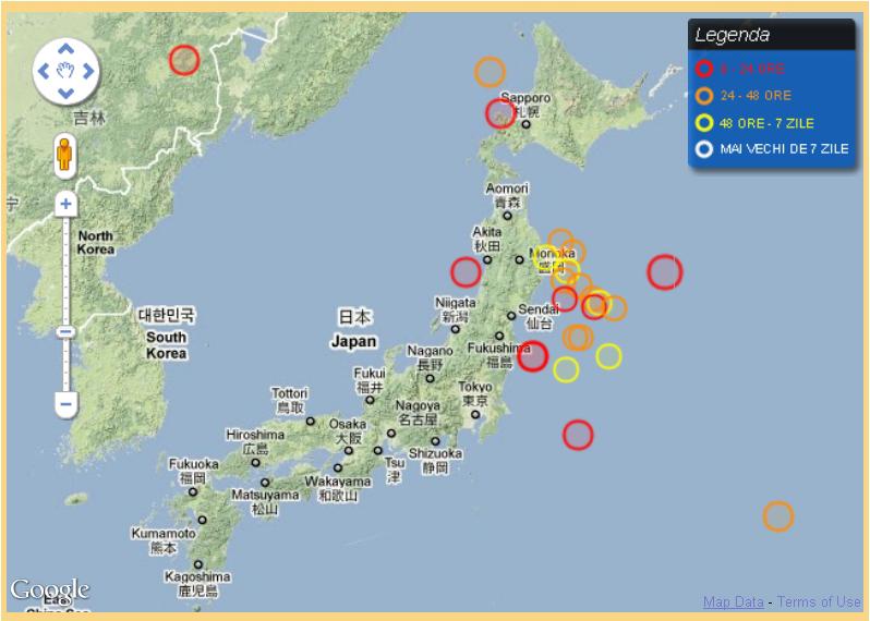 Harta cutremurelor din Japonia, Foto: INFP