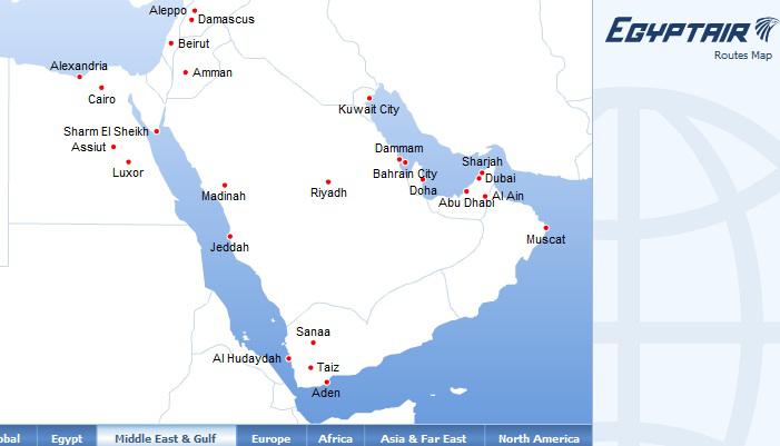 Harta Egypt Air, Foto: Captura HotNews.ro