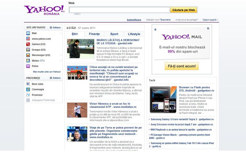 S-a lansat Yahoo.ro, Foto: Captura Yahoo!