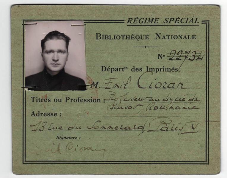 Permisul de biblioteca al lui Emil Cioran , Foto: RFI