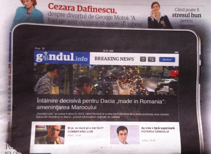 Prima pagina a ultimei editii tiparite Gandul, Foto: Hotnews