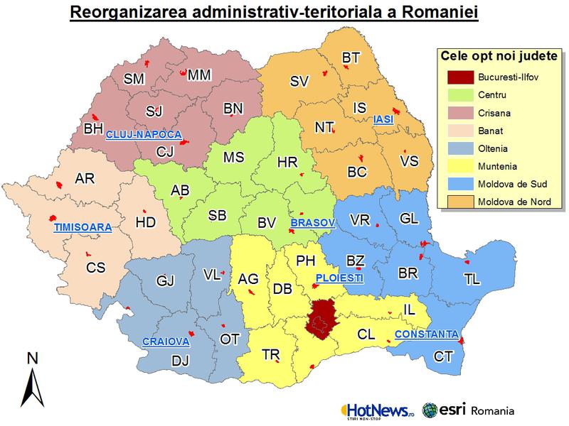 Reorganizarea Romaniei pe regiuni (varianta vehiculata in 2011), Foto: Hotnews
