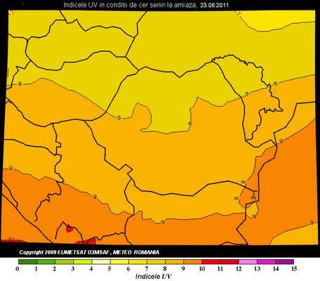 Harta indicelui de radiatie ultravioleta, Foto: ANM