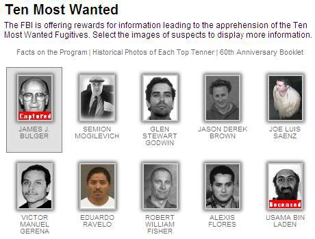 Ten Most Wanted, Foto: FBI