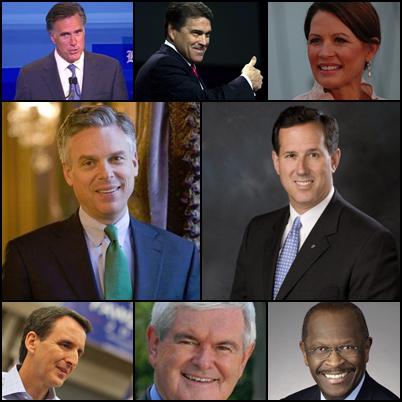 Romney, Perry, Bachmann, Huntsman Jr., Santorum, Pawlenty, Gingrich, Cain, Foto: Colaj foto