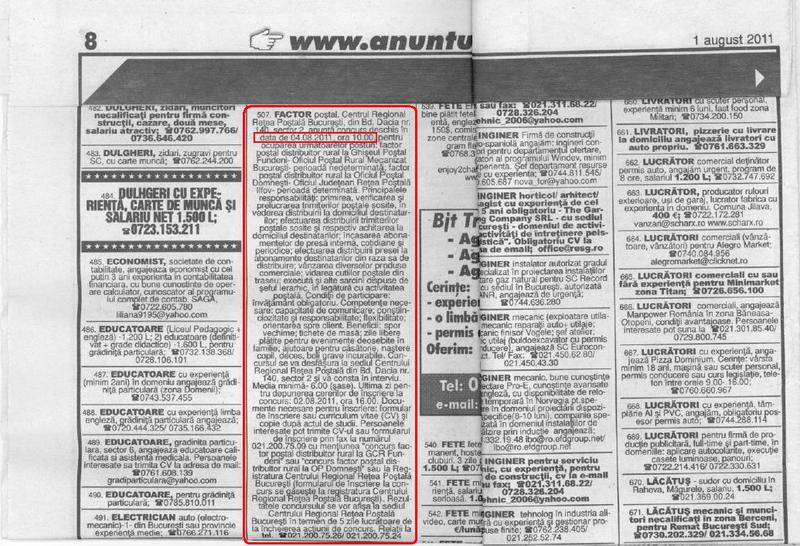 Anunt de angajare la Posta Romana, Foto: Hotnews