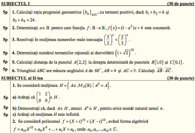 Subiectele la matematica, Foto: Ministerul Educatiei