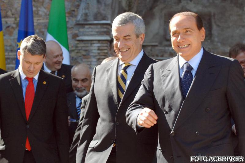 Silvio Berlusconi si Calin Popescu Tariceanu, la reuniunea de la Roma in 2008, Foto: Agerpres