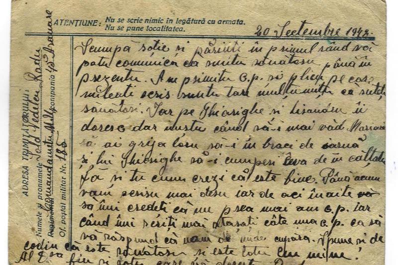 Caligrafie de pe front, Foto: Arhiva personala Ileana Torjenski