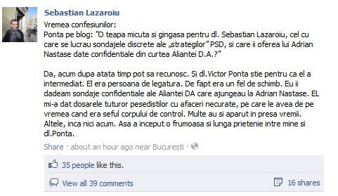 Mesajul postat de Lazaroiu pe Facebook, Foto: captura facebook