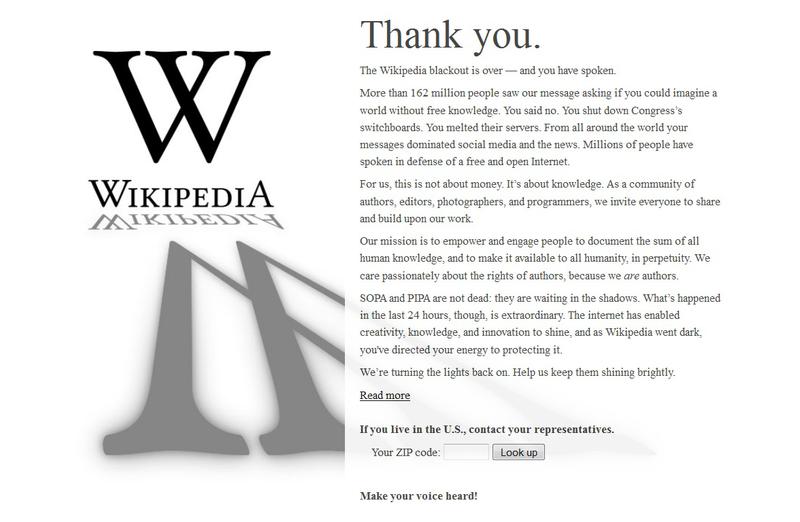 Wikipedia spune ca protestul a fost un succes, Foto: Wikipedia