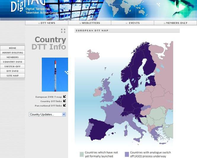 Harta tranzitiei DVB-T in Europa, Foto: DigiTAG