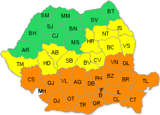 Harta judetelor afectate, Foto: Administratia Nationala de Meteorologie