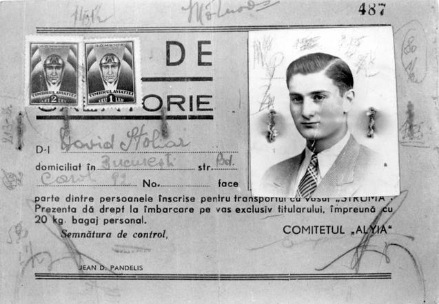 Biletul de urcare pe nava Struma al lui David Stoliar , Foto: Yad Vashem