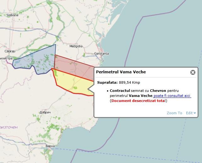 Harta perimetrelor concesionate catre Chevron in Dobrogea, Foto: Hotnews