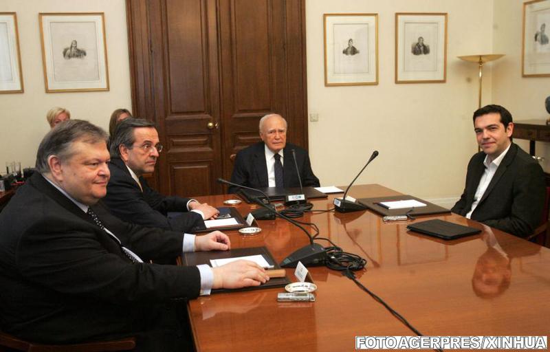 Evangelos Venizelos, Antonis Samaras, presedintele Karolos Papoulias si Alexis Tsipras (de la stanga la dreapta), Foto: Agerpres/Xinhua