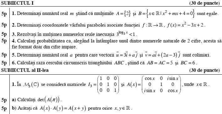 Subiecte Matematica M1, Foto: Ministerul Educatiei