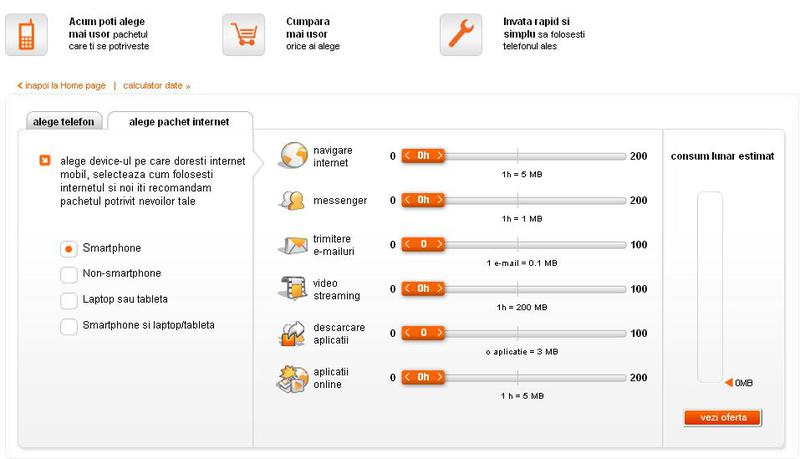 Aplicatie pentru compararea ofertelor de internet mobil, Foto: Captura Orange.ro