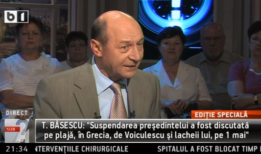 Traian Basescu la B1 TV, Foto: Captura B1TV