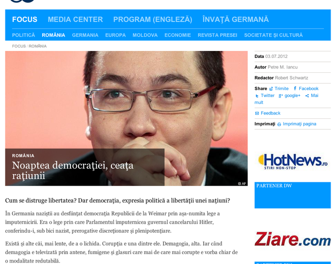 Articolul din DW, Foto: captura ecran