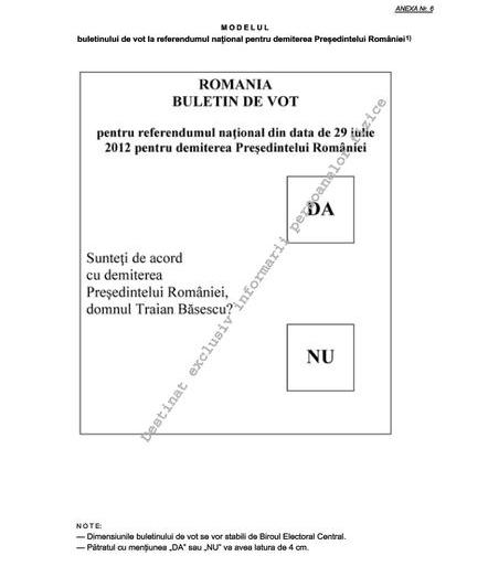 Buletinul de vot pentru referendum, Foto: Monitorul Oficial