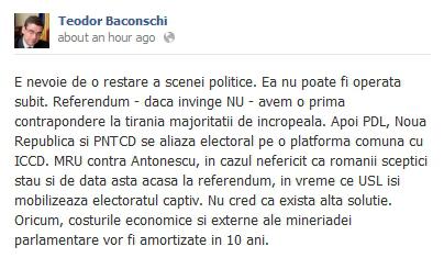 Teodor Baconschi pe Facebook, Foto: Captura Facebook.com