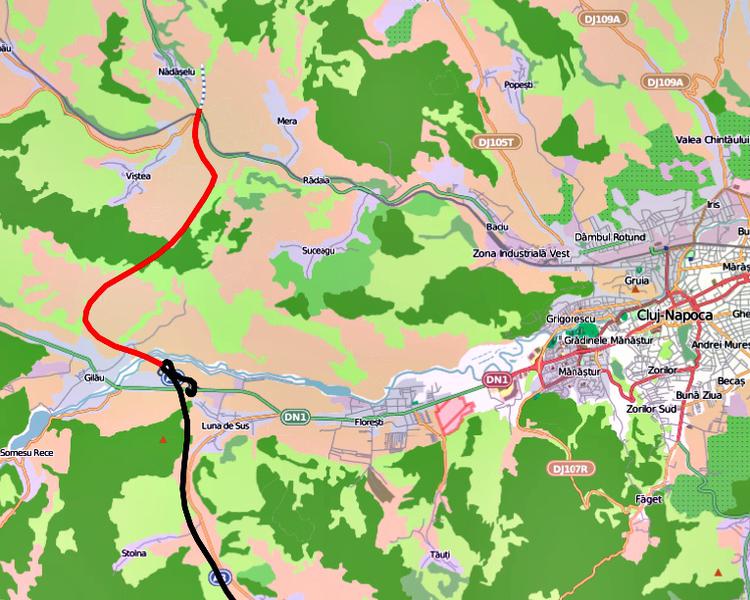 Tronson Autostrada Gilau - Nadaselu (cu rosu), Foto: Hotnews