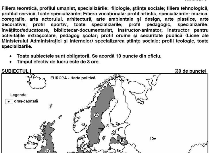 Subiect geografie, Foto: Ministerul Educatiei