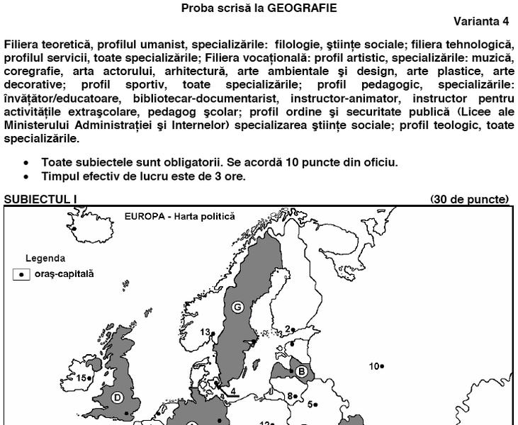 Subiect geografie, Foto: Ministerul Educatiei