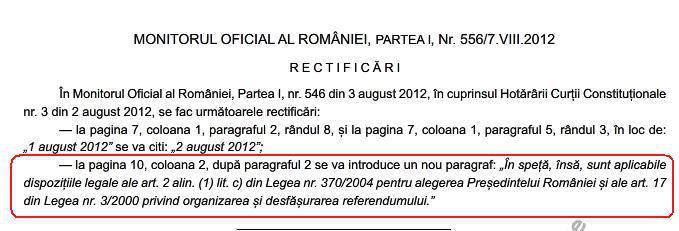 Rectificarea aparuta in Monitorul Oficial, Foto: Hotnews