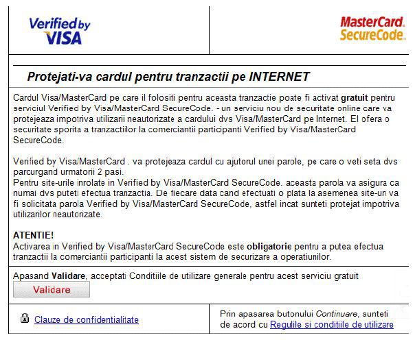 Tentativa de phishing asupra clientilor cu carduri MasterCard, Foto: MasterCard