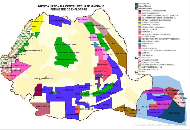 Harta acordurilor petroliere de explorare, Foto: Agentia Nationala pentru resurse Minerale