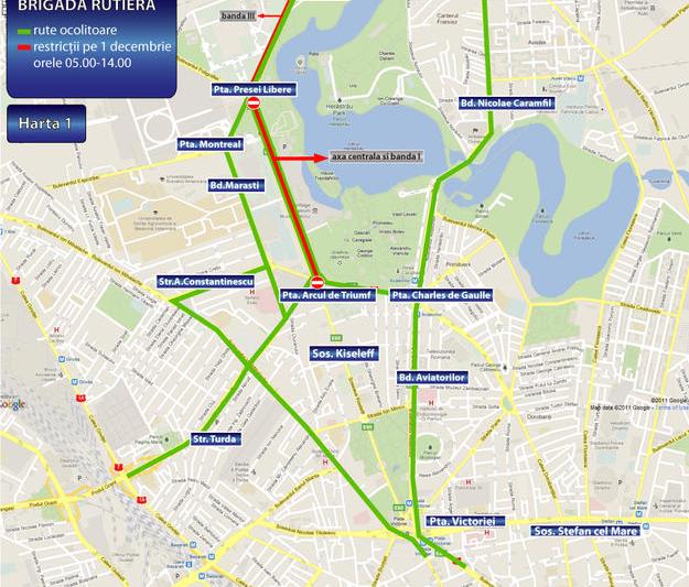 Restrictii 1 decembrie harta 1, Foto: Brigada Rutiera Bucuresti