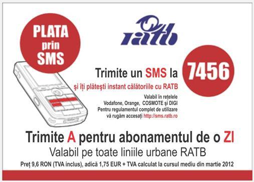 Plata prin SMS a unui abonament pe o zi la RATB, Foto: RATB