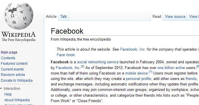 Facebook, in topul accesarilor pe Wikipedia, Foto: captura ecran