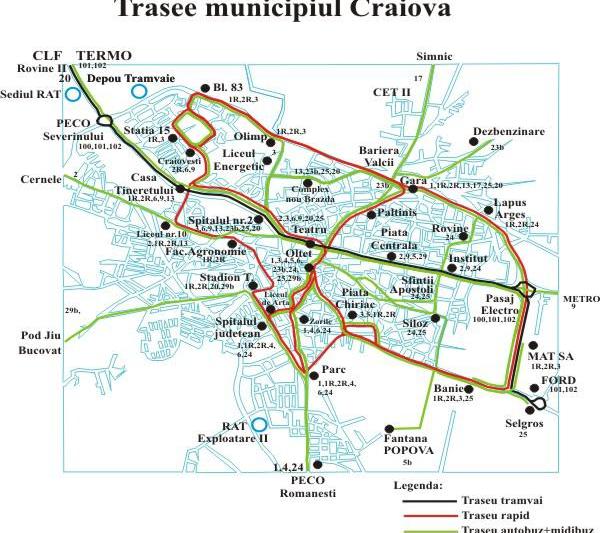 Harta transpoertului in comun din Craiova, Foto: RAT-Craiova