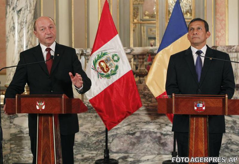 Presedintele Traian Basescu si omologul sau peruan Ollanta Moises Humala Tasso, Foto: Agerpres/AP