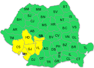 Cod galben de vant in sase judete, Foto: Administratia Nationala de Meteorologie